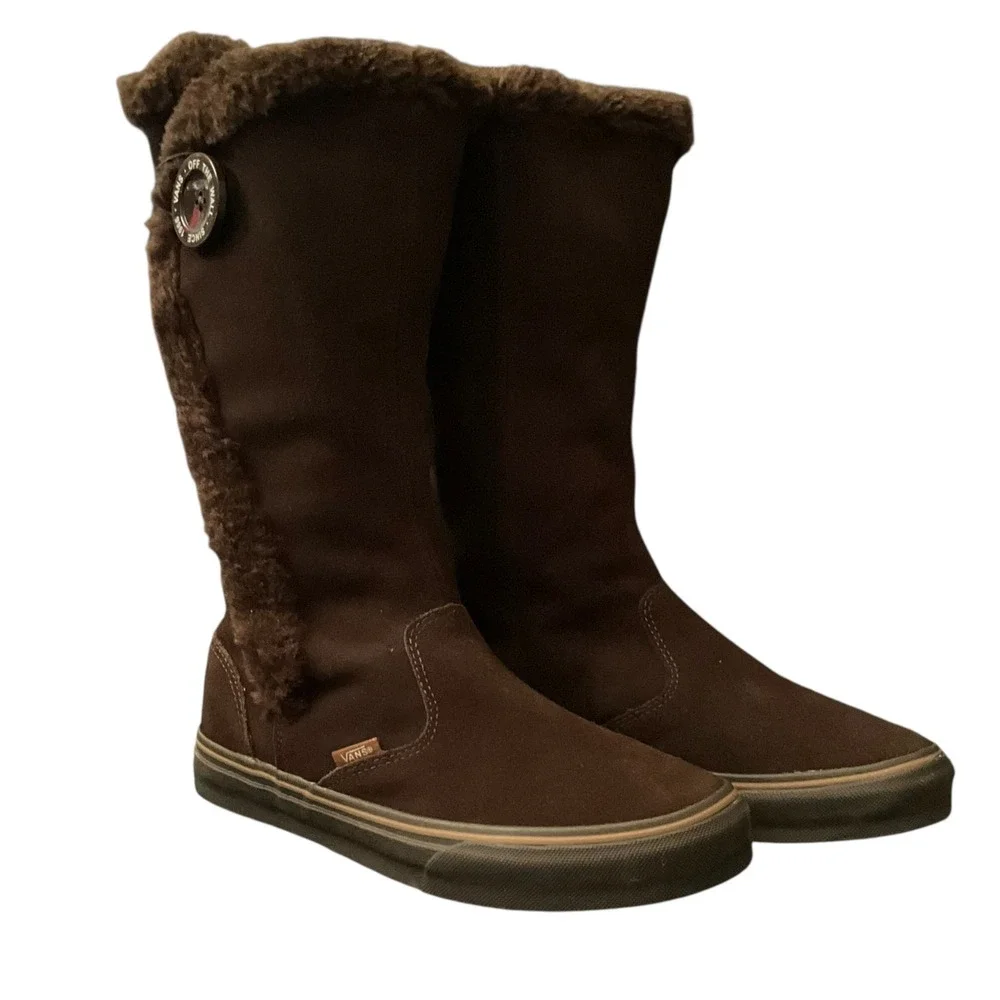 Vans Boots Women Chocolate Brown Phoebe Tall Suede Off The Wall Button SkateBoot